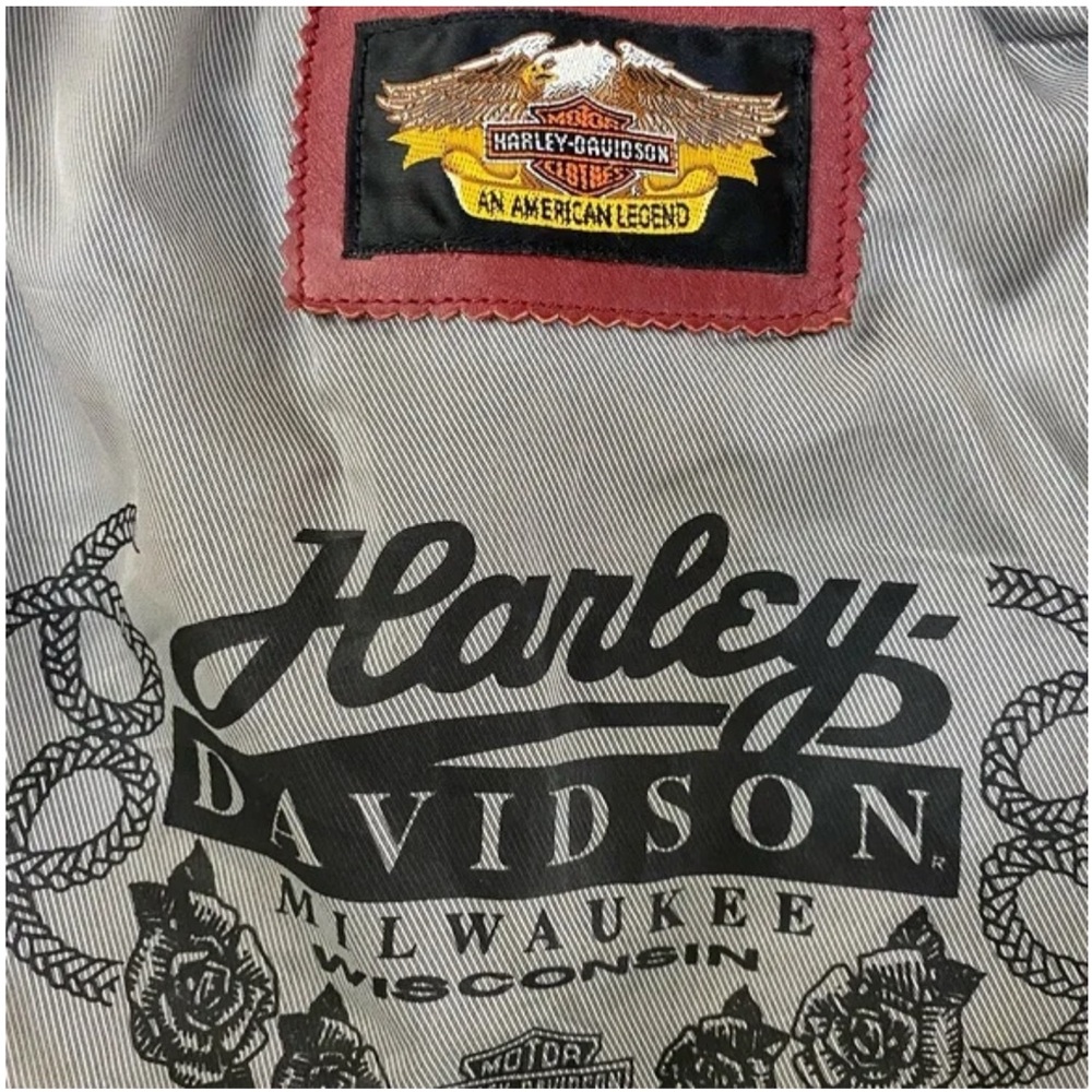 HARLEY-DAVIDSON | Red Genuine Leather Moto Studded Zip Up Women’s Vest Sz Large - Picture 10 of 15